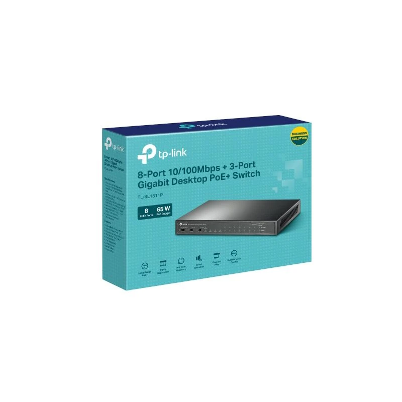 TP-Link TL-SL1311P 8-Port 10/100Mbps + 3-Port Gigabit Desktop Switch With 8-Port PoE+ 5 TP-Link TL-SL1311P 8-Port 10/100Mbps + 3-Port Gigabit Desktop Switch With 8-Port PoE+ - Image 3